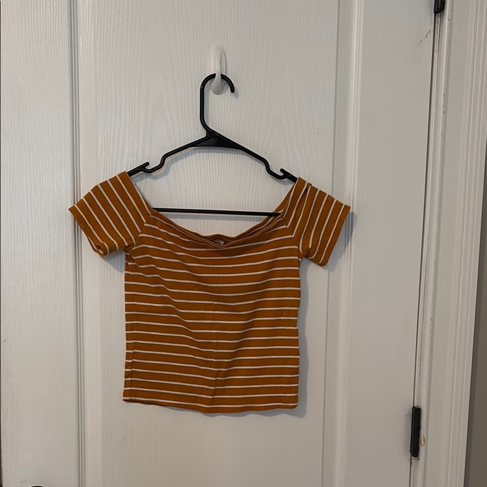 H&M Yellow and White Fitted Crop Top